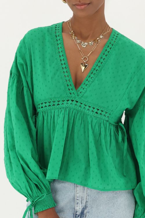 Green top with V-neck & bows | My Jewellery