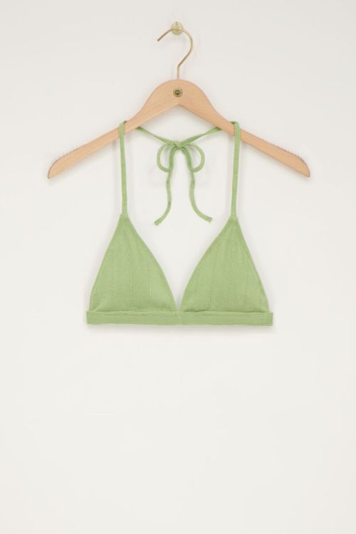 Green triangle bikini top with ruffle & rib | My Jewellery