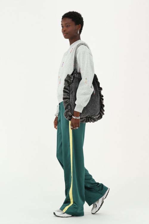 Green trousers in satin look with pintuck | My Jewellery