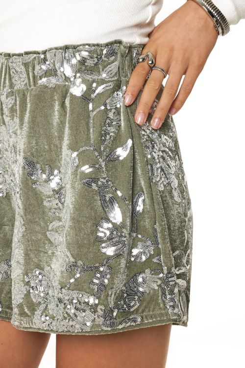 Green velvet shorts with sequins | My Jewellery
