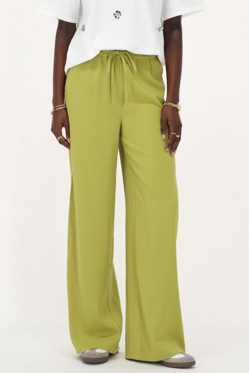 Lime green wide leg trousers with tie cord | My Jewellery