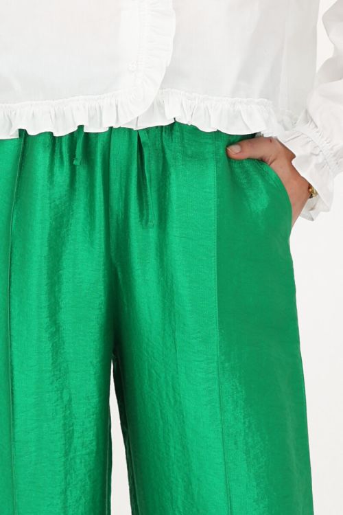 Green wide leg pants with pintucks | My Jewellery