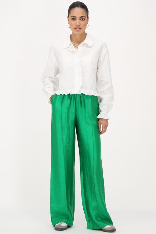 Green wide leg pants with pintucks | My Jewellery