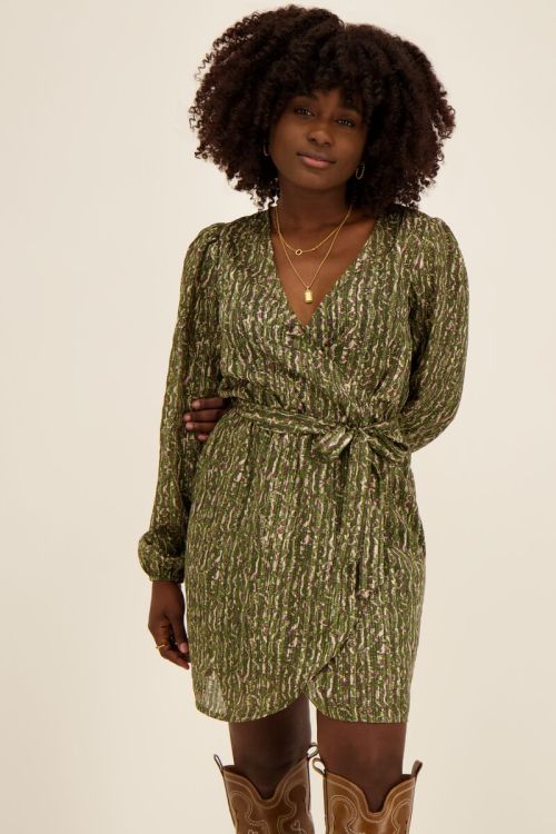 Groene jurk met mesh en lurex | wikkeljurk | My Jewellery