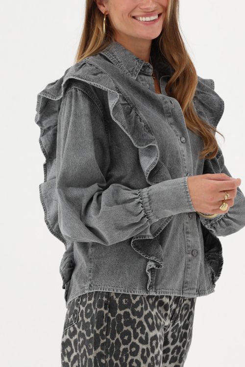 Grey denim look top with ruffles | My Jewellery