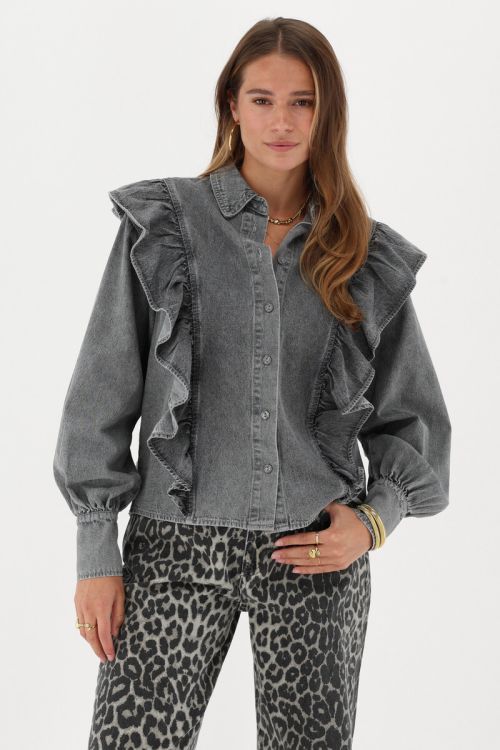 Grey denim look top with ruffles | My Jewellery