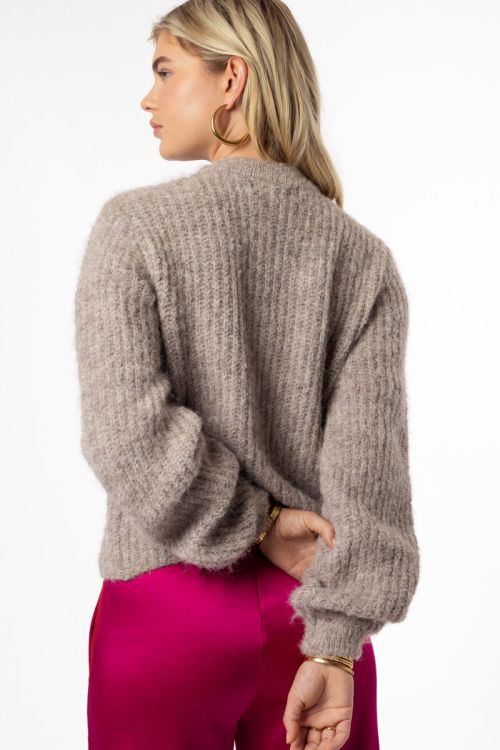 Grey knit cardigan with l'amour buttons | My Jewellery