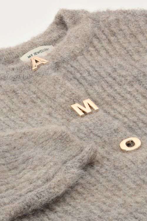 Grey knitted cardigan with l'amour buttons | My Jewellery
