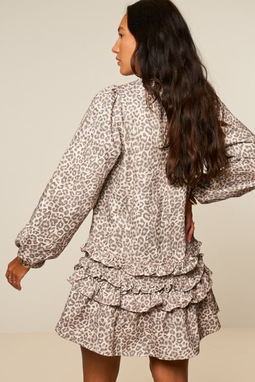 Grey leopard print dress with ruffles | My Jewellery