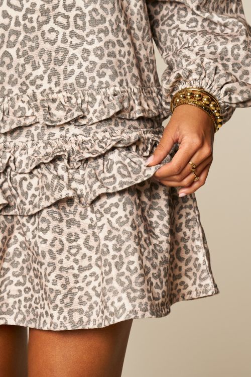 Grey leopard print dress with ruffles | My Jewellery