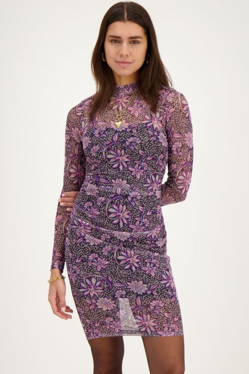 Grey mesh dress with purple floral print | My Jewellery