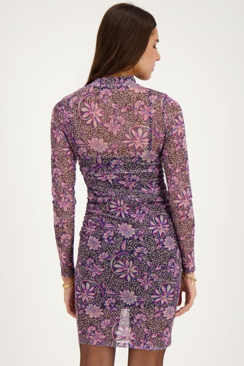 Grey mesh dress with purple floral print | My Jewellery