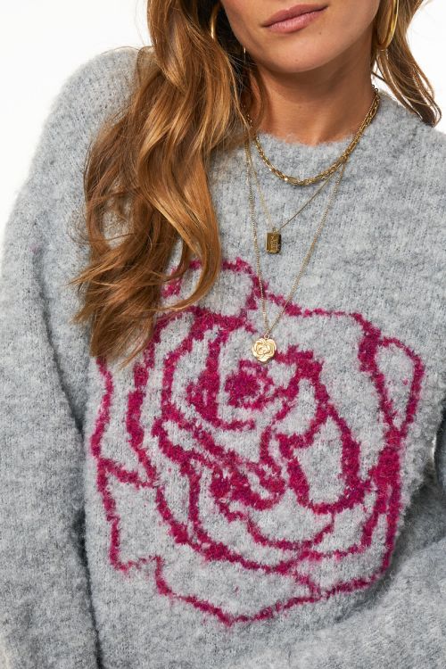 Grey sweater with rose artwork | My Jewellery