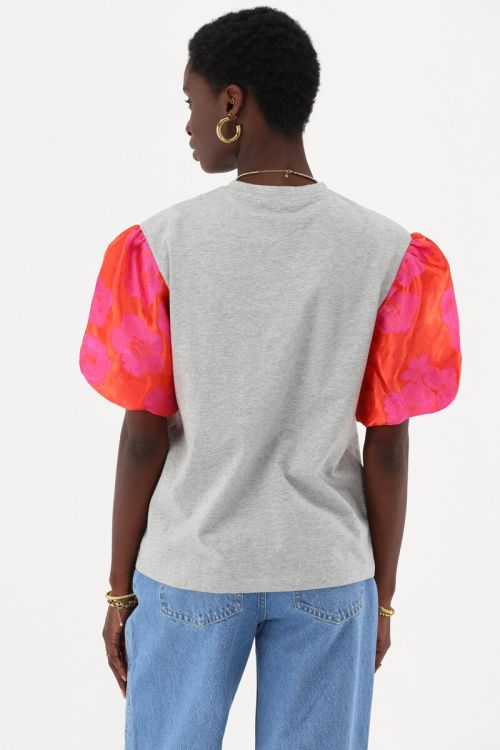 Gray T-shirt with jacquard puff sleeves | My Jewellery