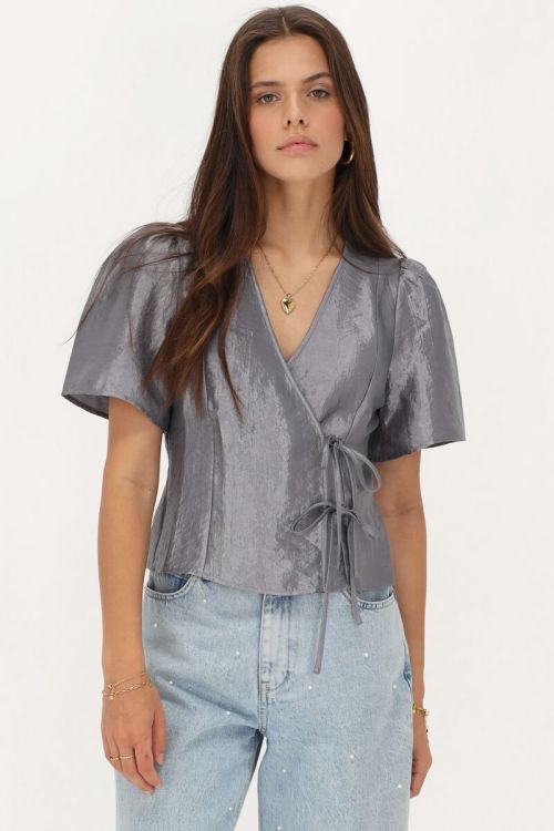 Grey top with satin look and bows | My Jewellery