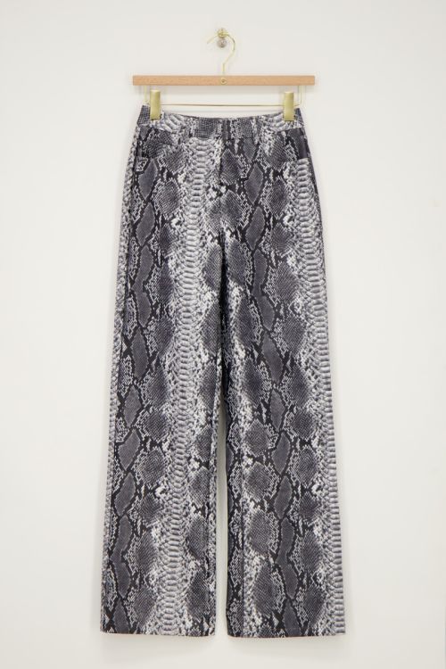 Grey wide leg trousers with snake print | My Jewellery