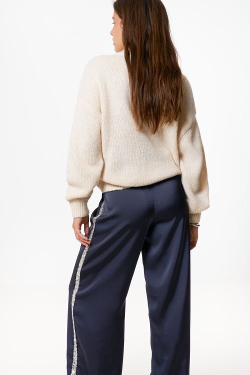 Grey wide satin pants with sequin tapes | My Jewellery