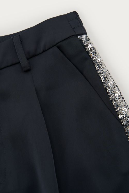 Grey wide satin pants with sequin tapes | My Jewellery