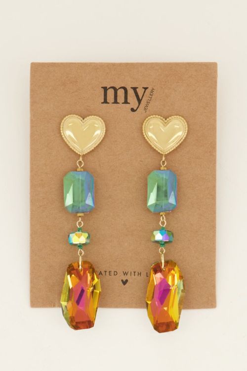 Oorhanger hart met multikleur stenen | My Jewellery