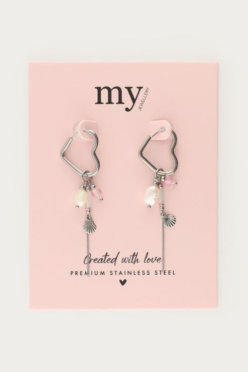 Heart shaped hoop earrings with beads & freshwater pearls | My Jewellery