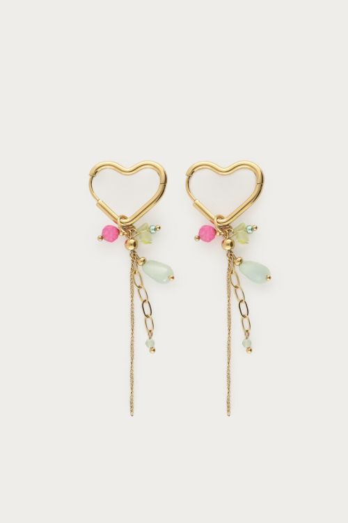 Heart-shaped earrings with green beads & balls | My Jewellery