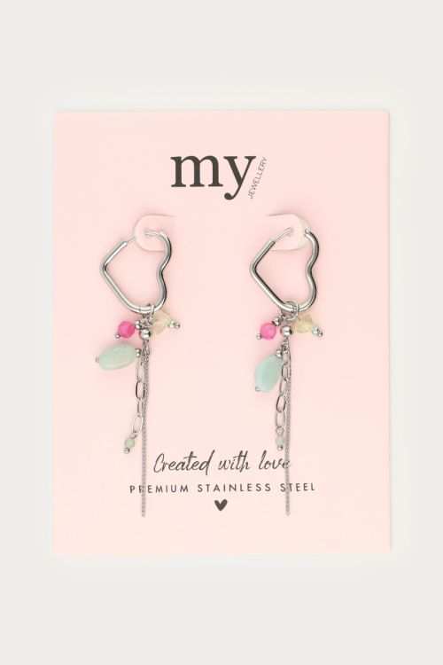 Heart-shaped earrings with green beads & balls | My Jewellery
