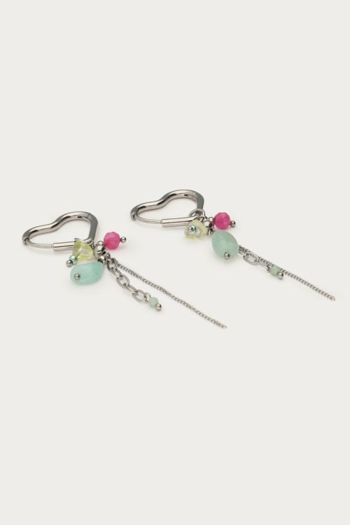 Heart-shaped earrings with green beads & balls | My Jewellery