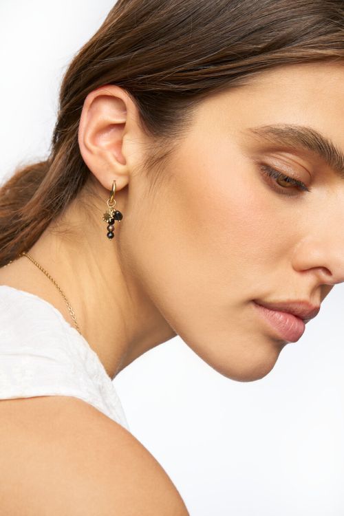 Earrings with black beads and sun | My Jewellery