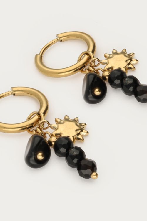 Earrings with black beads and sun | My Jewellery