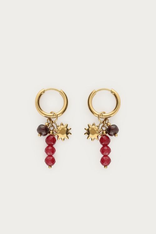 Earrings with dark red beads and sun | My Jewellery