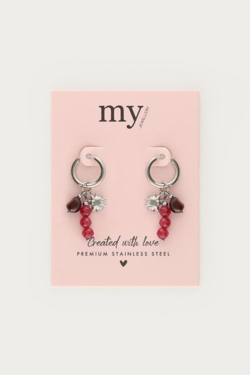 Earrings with dark red beads and sun | My Jewellery