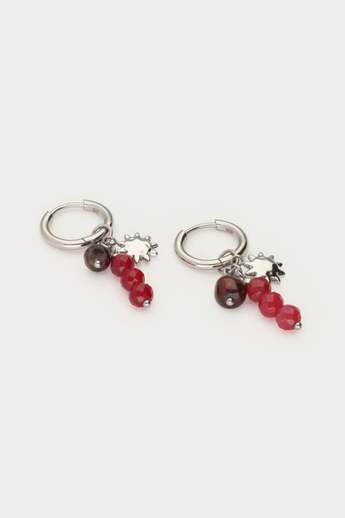 Earrings with dark red beads and sun | My Jewellery