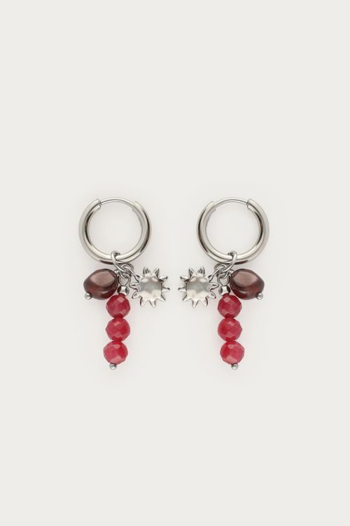 Earrings with dark red beads and sun | My Jewellery