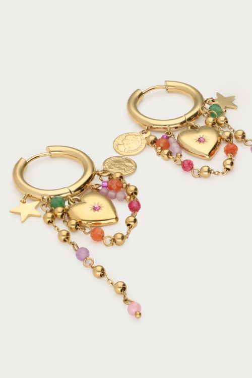 Earrings with heart & multicoloured beaded cords | My Jewellery