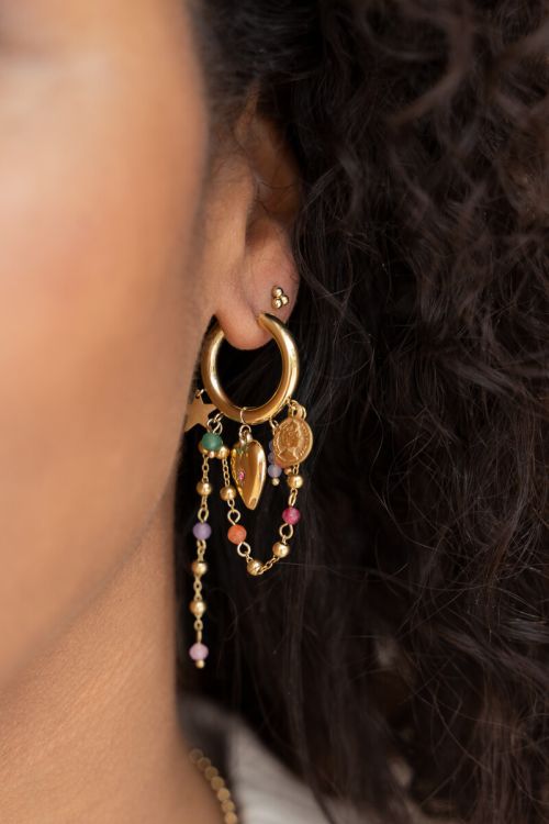 Earrings with heart & multicoloured beaded cords | My Jewellery