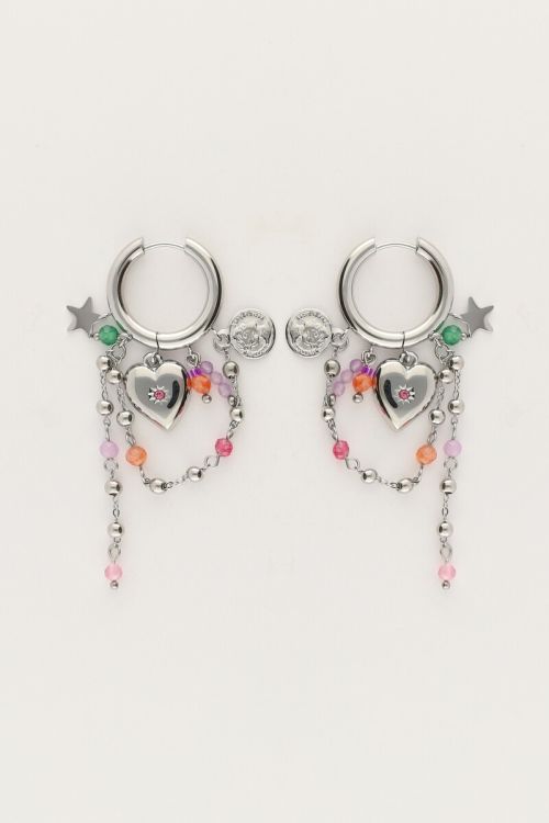 Earrings with heart & multicoloured beaded cords | My Jewellery
