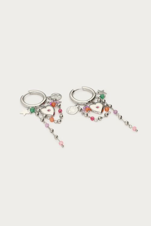 Earrings with heart & multicoloured beaded cords | My Jewellery