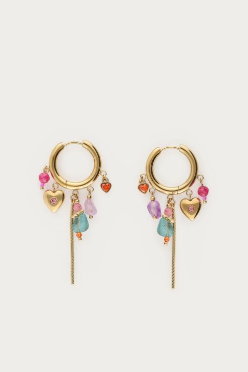 Hoop earrings with heart & multicoloured beads | My Jewellery