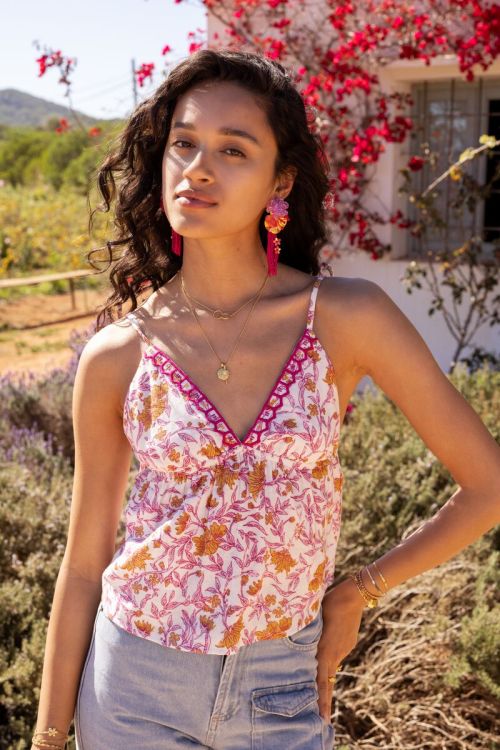 White top with pink floral print and bow ties  | My Jewellery