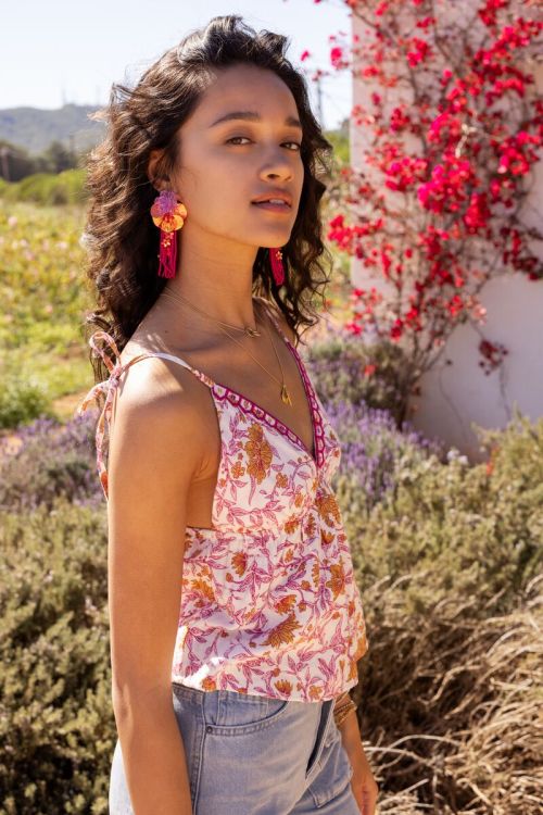 White top with pink floral print and bow ties  | My Jewellery