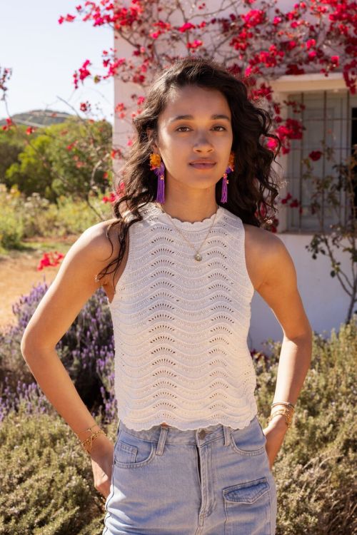 Beige open knit top with lurex | My Jewellery