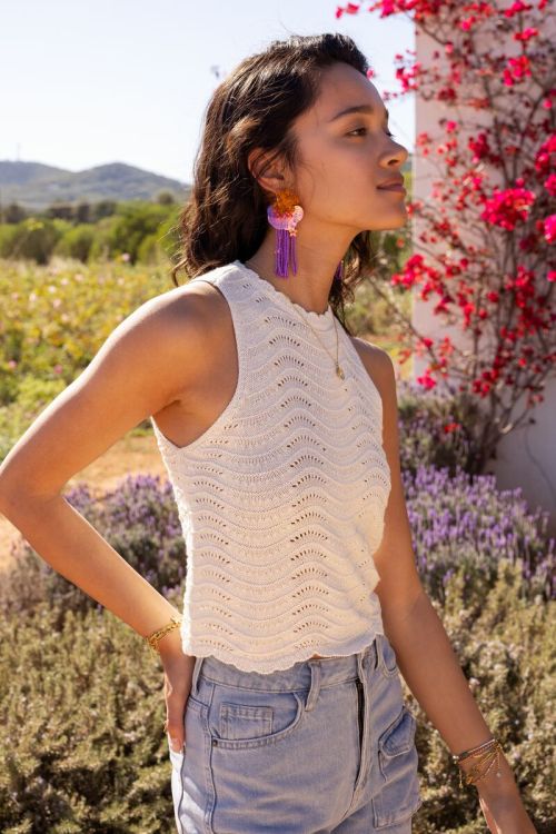Beige open knit top with lurex | My Jewellery