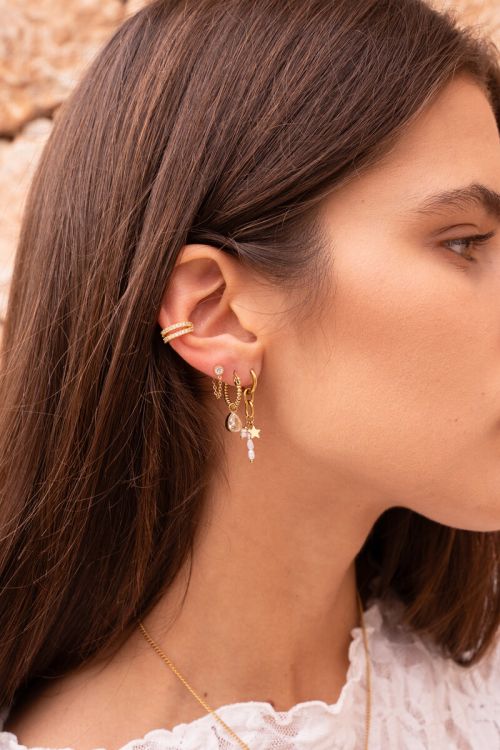 Oorbellen met ketting & steentje