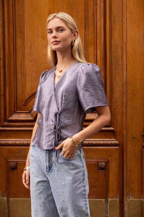 Grey top with satin look and bows | My Jewellery