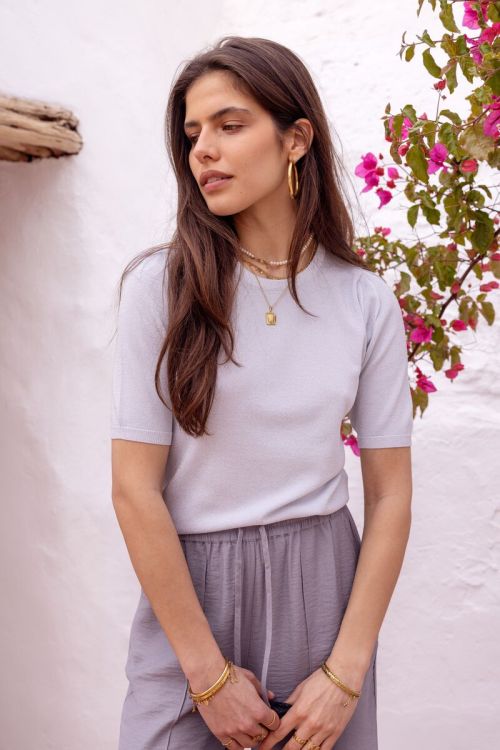 Silver lurex top with short sleeves | My Jewellery