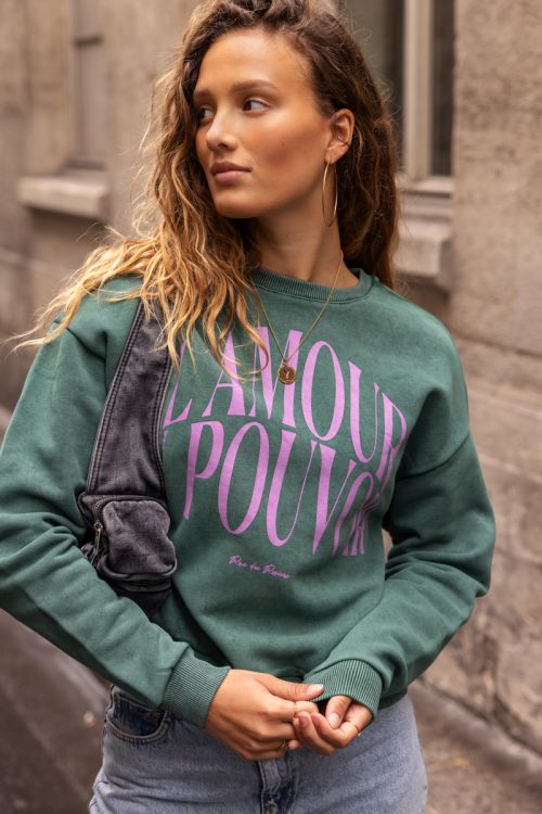 Green sweater "L'amour au pouvoir" | My Jewellery