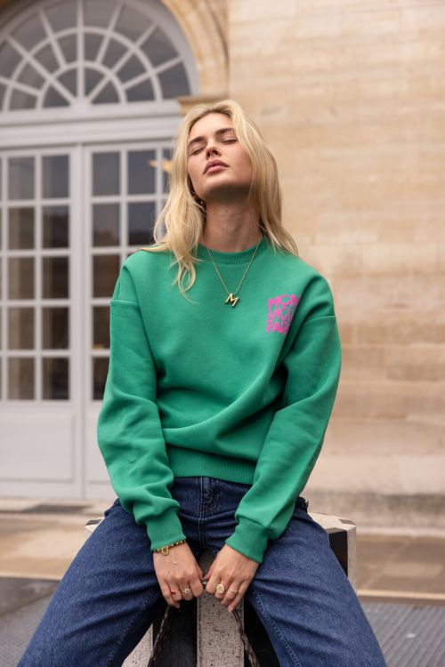 Green sweatshirt with pink "Mon amour Paris" | My Jewellery