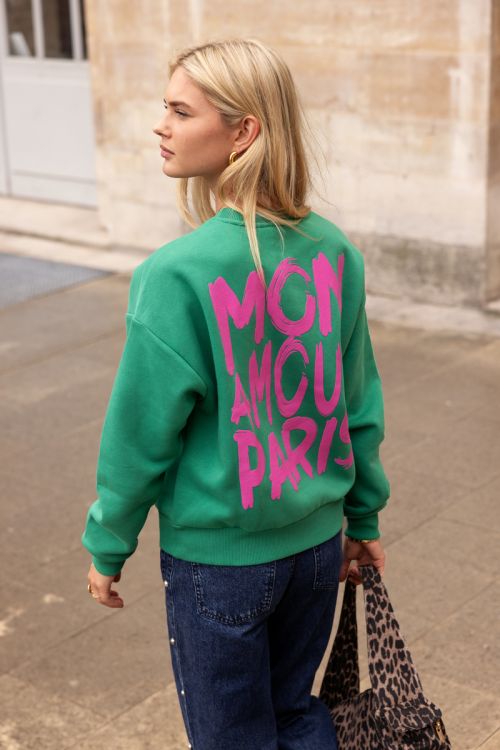 Green sweatshirt with pink "Mon amour Paris" | My Jewellery