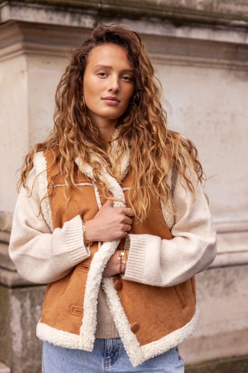 Cognac suede teddy vest 