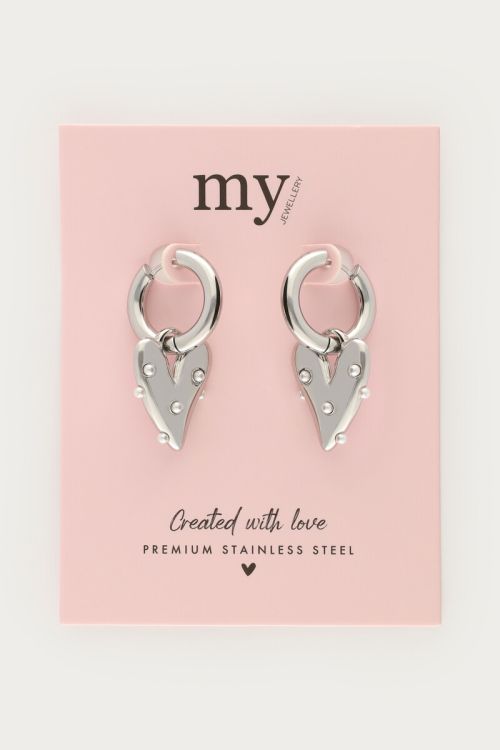 Large hoop earrings with heart & faux pearls | My Jewellery